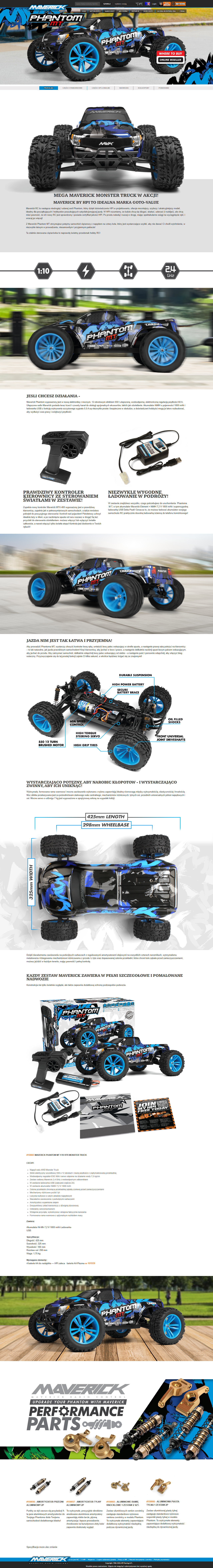 Samochód zdalnie sterowany RC #150603 Phantom MT 1:10 RTR Monster Truck Model Auto RC 150603_Maverick_Phantom_MT