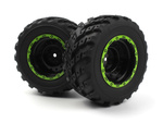 #540181 Smyter MT Wheels/Tires Assy (Black/Green/2pcs)