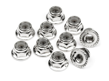 SERRATED FLANGE LOCK NUT M4 (SILVER/10pcs) #103729